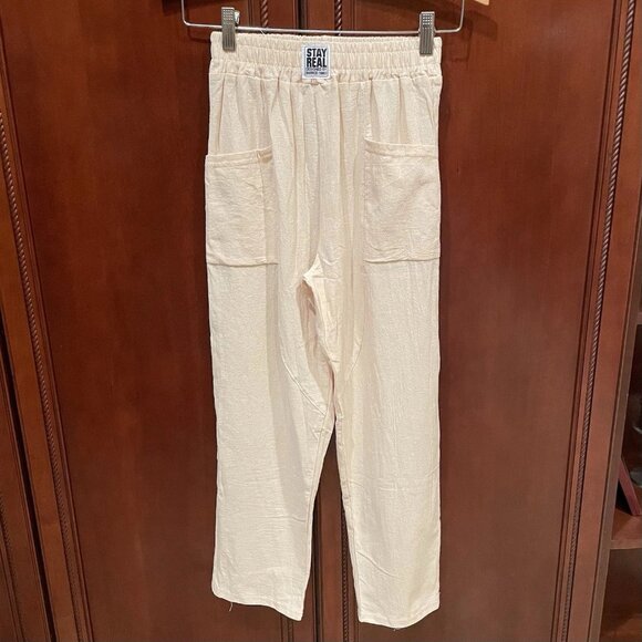 STAY REAL Design By Barrod 1980 Lt Yellow Cotton Linen Pull On Capri Pants Sz XS - Picture 1 of 4